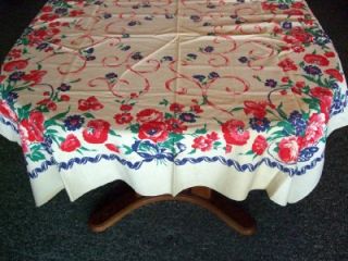   Printed White Linen Tablecloth 48 x 50 Bridge Floral Motif