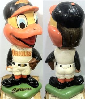 1960s Baltimore Orioles Mascot Head Vintage Green Base Nodder Bobble 