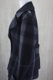 Burberry Brit Check Print Cotton Wool Peacoat Size 14 $995 Nova Smoke 