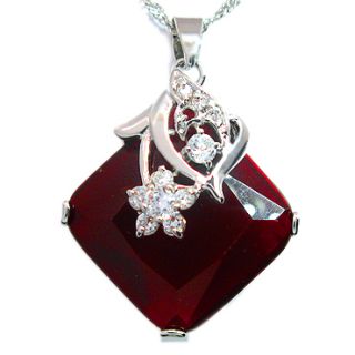 Christmas Gift Jewelry Asscher Cut Ruby White Gold GP Pendant Free 