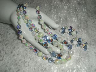 Hobe Vintage Glass & Crystal Beaded Necklace & Earrings Demi Parure 