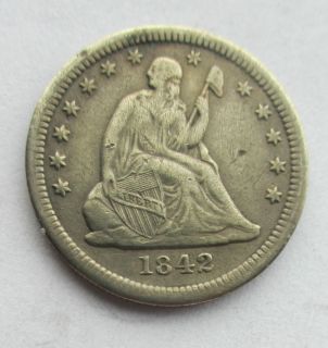 1842O New Orleans Mint Seated Liberty Silver Quarter VF XF Large Date 