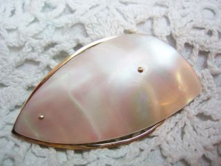 Vintage Ges Gesch Mother of Pearl Brooch Gold Tone Signed