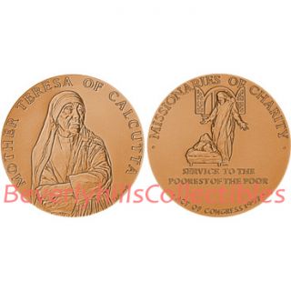 description mother teresa bronze medal 1 ½ with velvet case