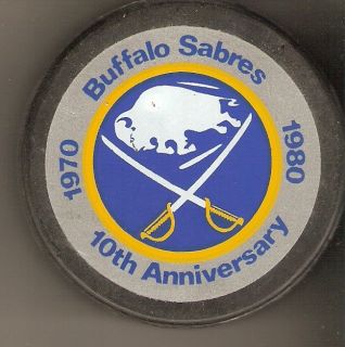 Buffalo Sabres 10th Anniversary hockey puck 1970 1980 nr mint 