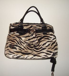 Bueno Tote Handbag Shoulder Strap Zebra Black Silver New Without Tag 