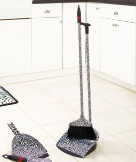 Zebra Print Kitchen Broom Dustpan Stand Up Sweep Hardwood Floor