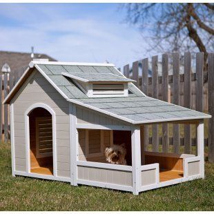Outdoor Wooden Cottage Dog House Covered Front Porch