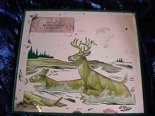 1950s Browns Valley Minnesota Souvenir Mirror Whitetail Deer Crossing 