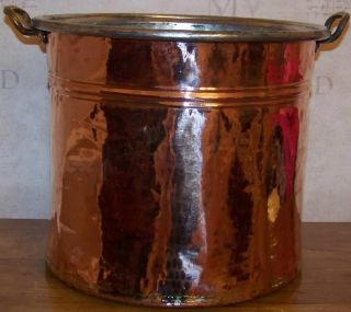 16x13 Antique Handmade Turkish Copper Boiler/Planter with Brass 