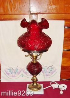 Fenton RUBY 20 Student Lamp in Poppy w Marble Base Works Perfect 