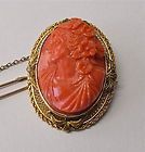 VICTORIAN ULTRA HIGH RELIEF CARVED CORAL CAMEO 1OK GOLD