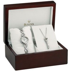 275 Womens Bulova Crystal Watch Necklace Box Set 96x114