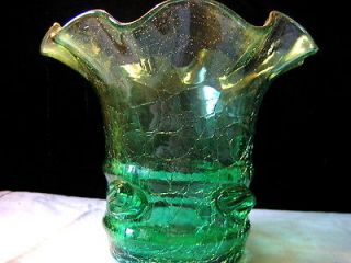 Vintage / Antique Crackle Glass Ruffled Vase w Applied “Knots”