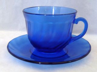 Contemporary Arcoroc France Frosted Cobalt Blue Swirl 7oz Glass Cup 