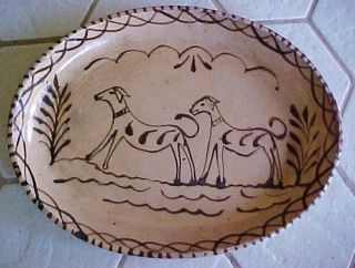 LARGE VINTAGE MEXICAN MICHOACAN REDWARE POTTERY PLATTER w/GOATS