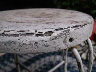 Small Antique Twisted Iron & Wood Stool Great Pedestal Shabby White 