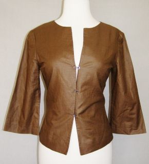 Vanessa Bruno Brown Hook Eye Top Jacket 36 s Linen Cotton Spandex Fall 