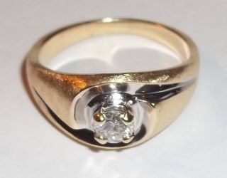 Modern 14k Yellow Gold Brushed Ring with 27pt Full Cut Round Diamond 