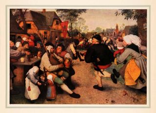 1937 Tipped in Print Pieter Brueghel Art Peasant Dance Festival 
