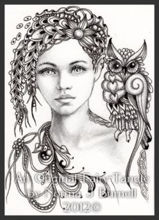 Original ACEO Sketch Art Card Fairy Tangle Fairies ~ fairies Owls 