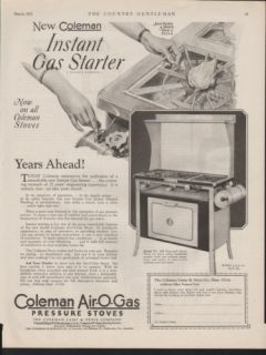 1928 Coleman Air O Gas Starter Burner Stove Kitchen Ad