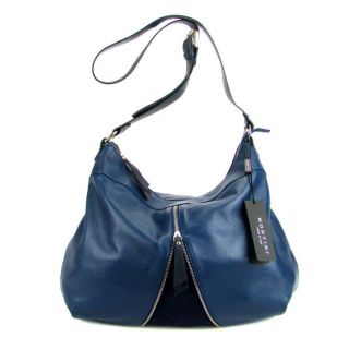 MONTINI Italian Made Natural Blue Leather Crossbody Shoulder Bag with 