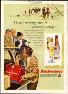 1949 Print Ad BUDWEISER Beer Horses Racing Hounds running Tally Ho