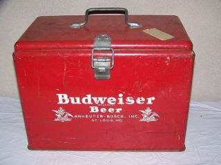 Vintage 1940s Budweiser Beer Metal Picnic Cooler Sign Very Neat No 