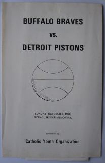 RARE 1976 BUFFALO BRAVES vs DETROIT PISTON CYO charity BASKETBALL 