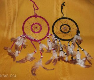 Dreamcatcher with Feathers and Beads  2 One Red One Black 
