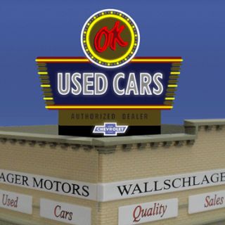 OK Used Cars Animated Billboard Neon Sign Flashes Blinks More for N HO 