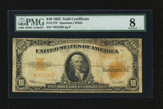 FR 1173 1922 $10 Gold Certificate ★star★ Note Graded PMG VG 8 Very 