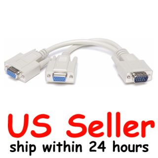 PC 1 to 2 VGA Monitor Y Splitter Cable Male to Female