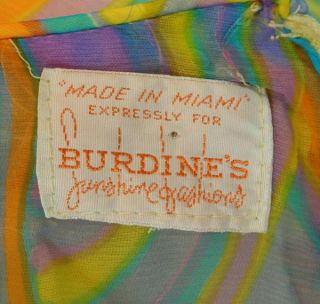 Burdines Sunshine Fashions Psychedelic 1970s Swirls Dress Medium Made 