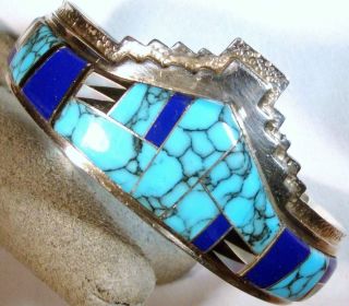 Sterling Silver Bracelet Inlaid Turquoise Lapis Mother of Pearl Onyx 