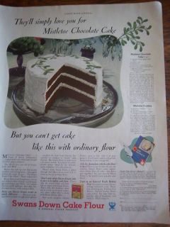 1933 Swans Down Cake Flour Mistletoe Chocolate Cake Ad