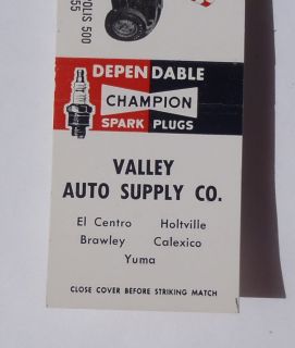   Matchbook Champion Spark Plugs 1955 Indy 500 Keith Andrews Calexico CA