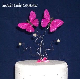 Pink Butterfly Cake Topper with White Pearls  Wedding Birthday 