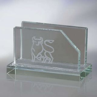 Engraved Glass Business Card Holder for Desk Office
