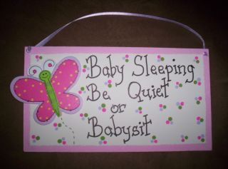 Butterfly door sign baby sleeping be quiet or babysit nursery sign boy 