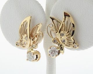 Butterfly Genuine Diamonds Solid 18K Yellow Gold Earrings