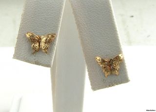 Butterfly Earrings Solid 14k Yellow Gold Cute Small Stud Pierced Fine 