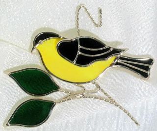 Genuine Stained Glass Suncatcher Bird Goldfinch Yellow Black WA State 