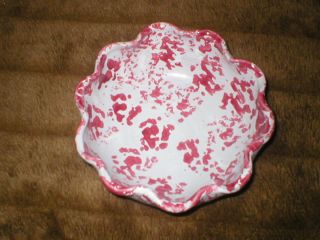 Bybee Pottery Red White Ruffled Edge Bowl Chip