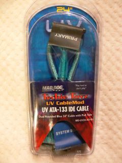 Dual Rounded Blue 24 Cable w Pull Tabs ATA 133 IDE Cable MD UV24 Ad 
