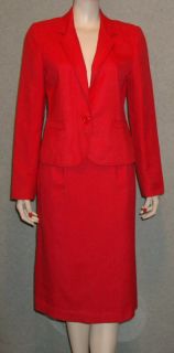 Vtg 70s Larry Levine Coral Red Suit Skirt Jacket Lined Career 