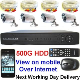 Home Business CCTV Security System with 4 CH DVR 4XCOLOR IR Cameras 