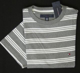 Mens Tommy Hilfiger Short Sleeve Gray and White Striped T Shirt Size M 