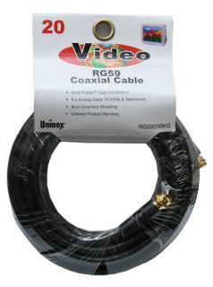 New 20 Feet Black RG59 Coaxial Cable Wire for HD TV
